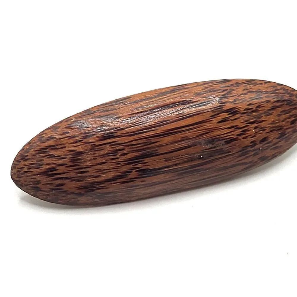 Bohemian Wooden Oval Barette Signed SL 4in wide